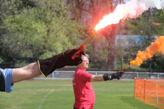 Practicing with smoke flares ©  John Curnow